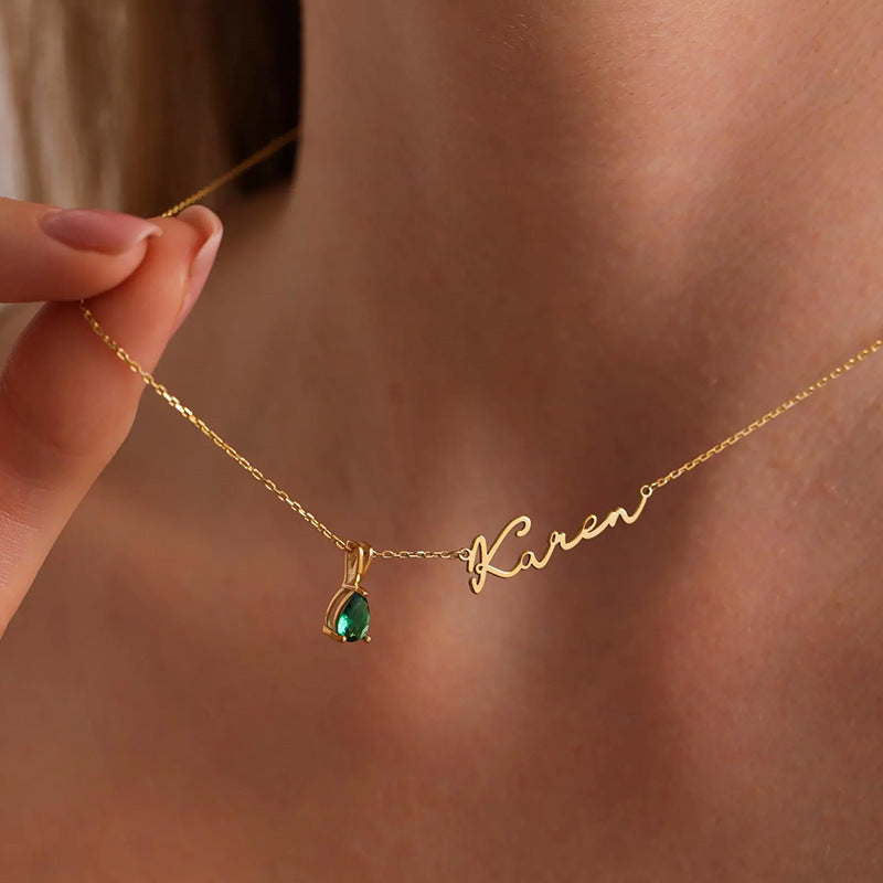 Custom 12 Birthstone Name Necklace | Stainless Steel DIY Letter Pendant