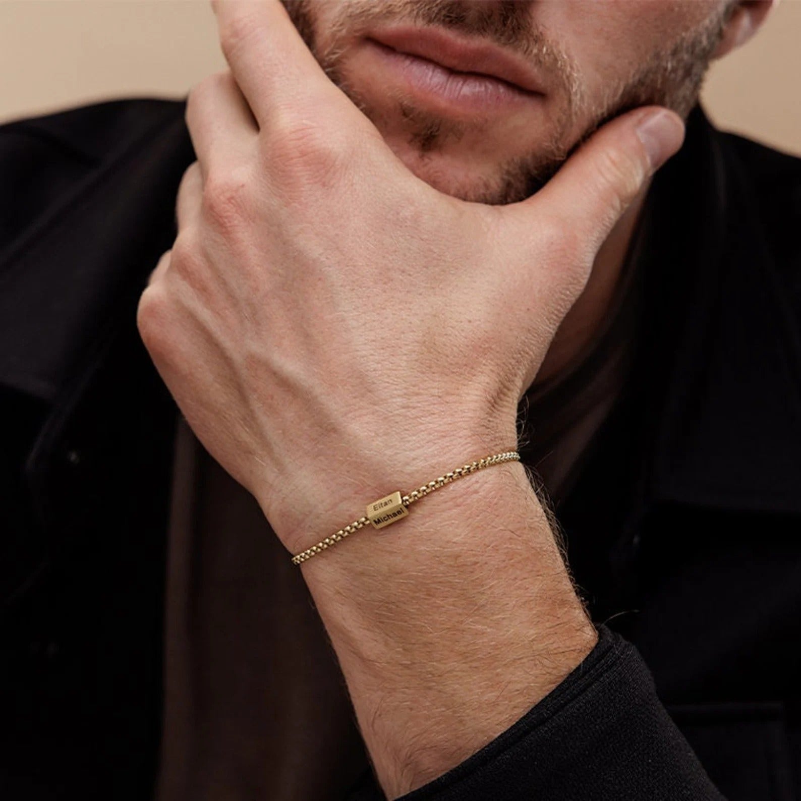 Custom 4-Side Engraved Gold Chain Bracelet | Boyfriend/Husband Gift