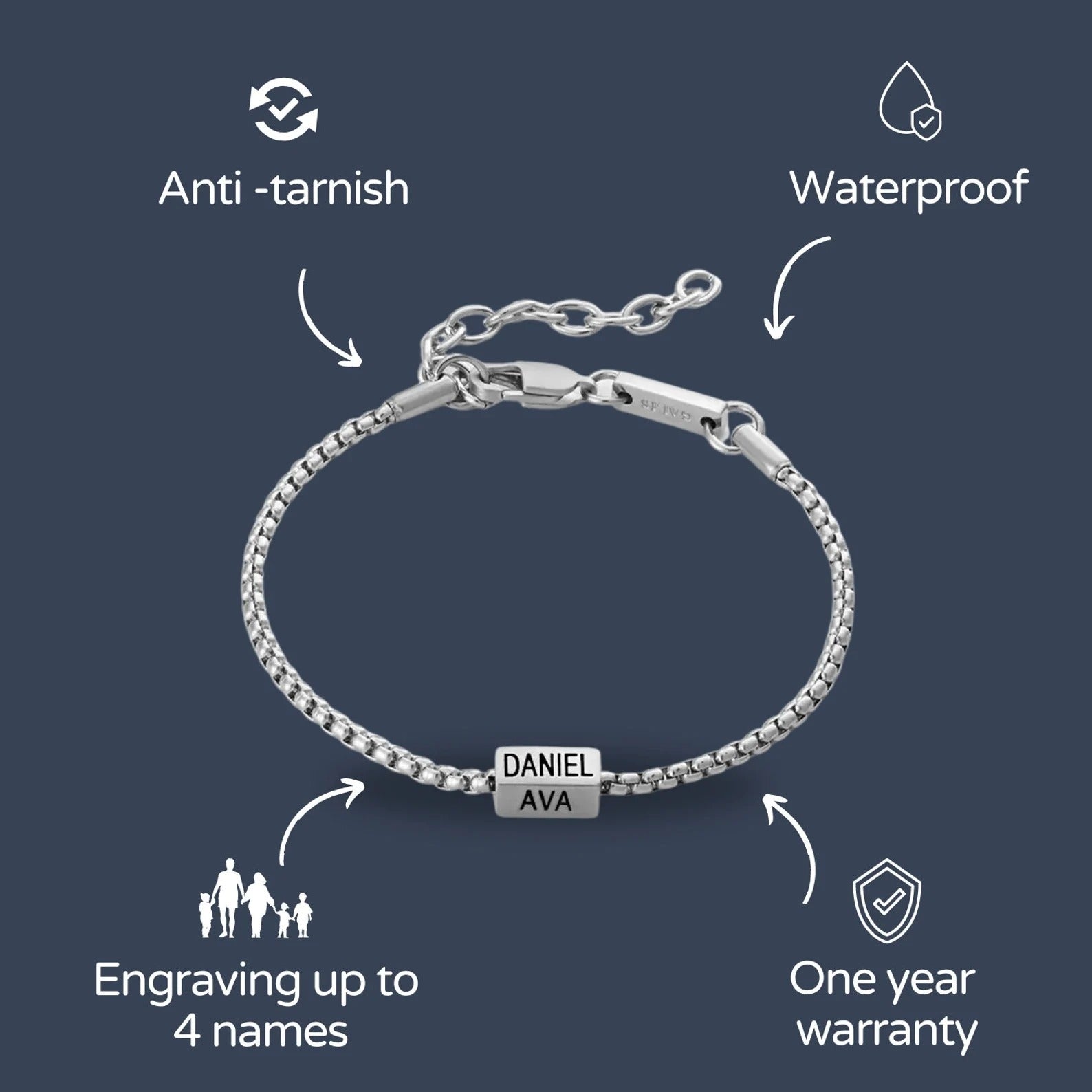 Custom 4-Side Engraved Gold Chain Bracelet | Boyfriend/Husband Gift