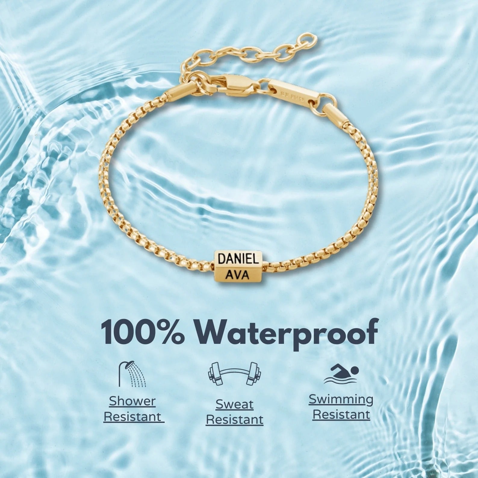 Custom 4-Side Engraved Gold Chain Bracelet | Boyfriend/Husband Gift