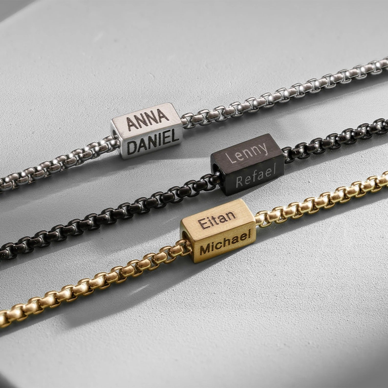 Custom 4-Side Engraved Gold Chain Bracelet | Boyfriend/Husband Gift
