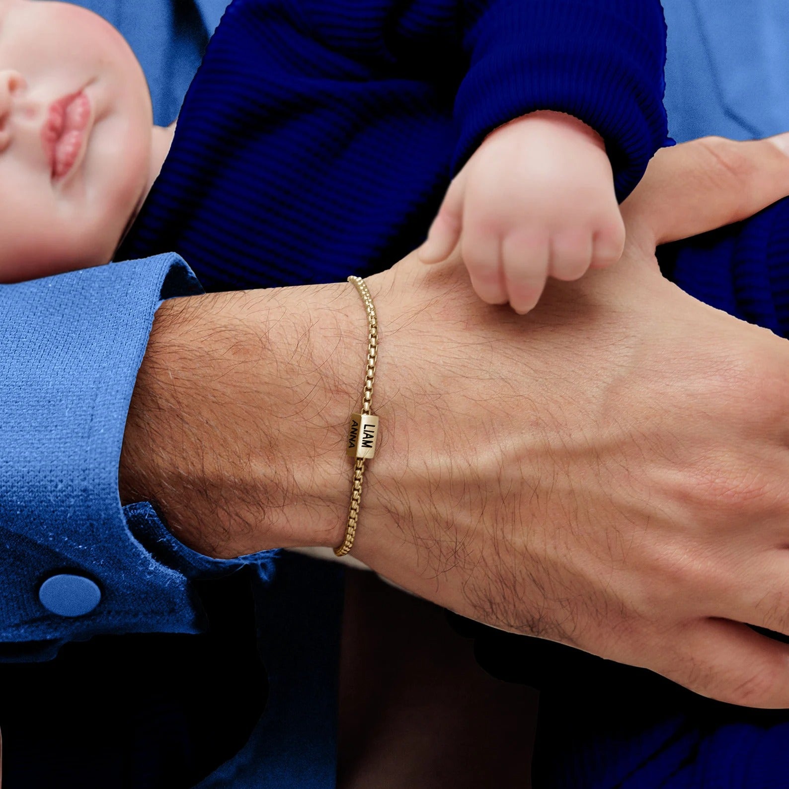 Custom 4-Side Engraved Gold Chain Bracelet | Boyfriend/Husband Gift