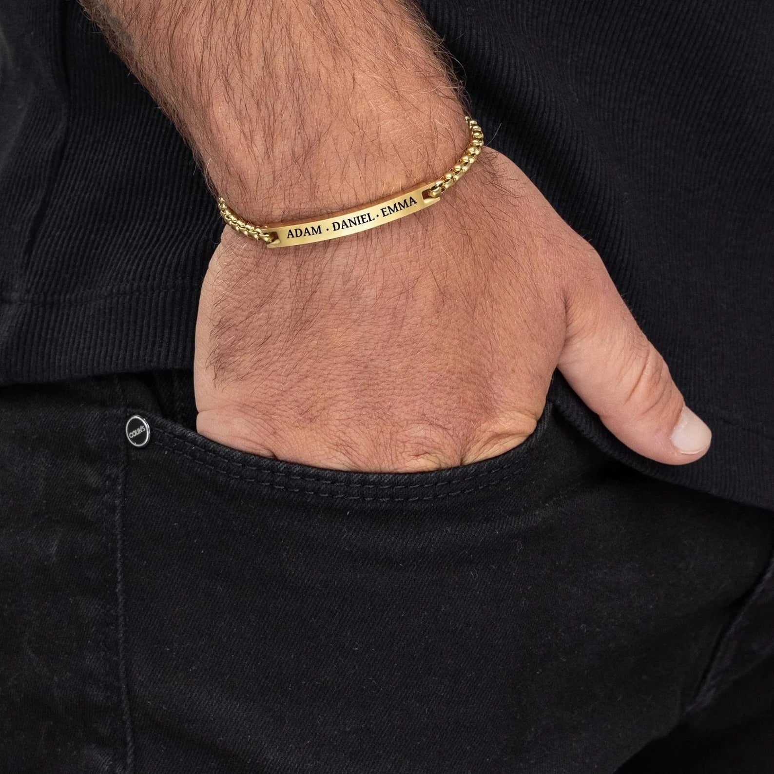 Custom Engraved Black Bar Bracelet