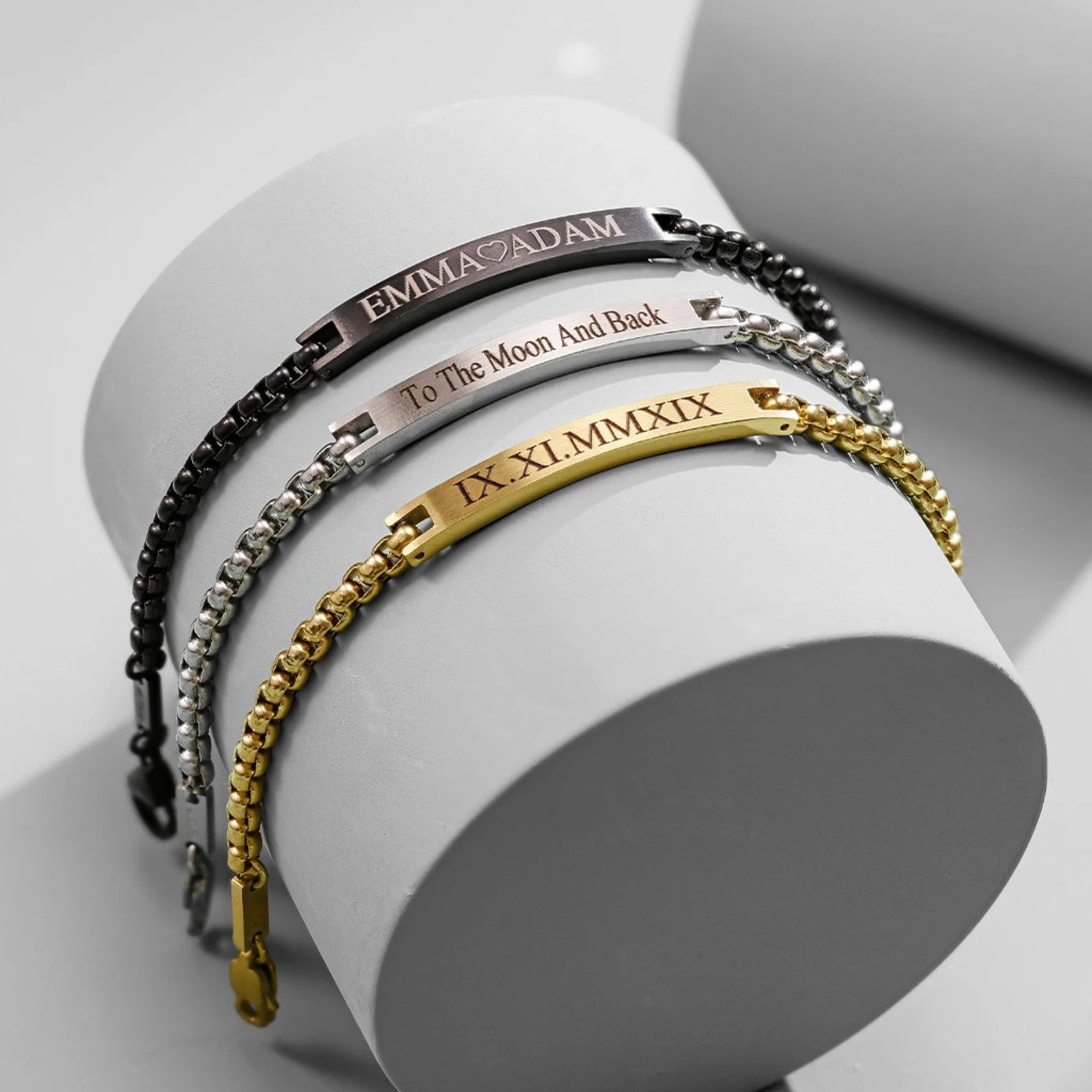 Custom Engraved Black Bar Bracelet