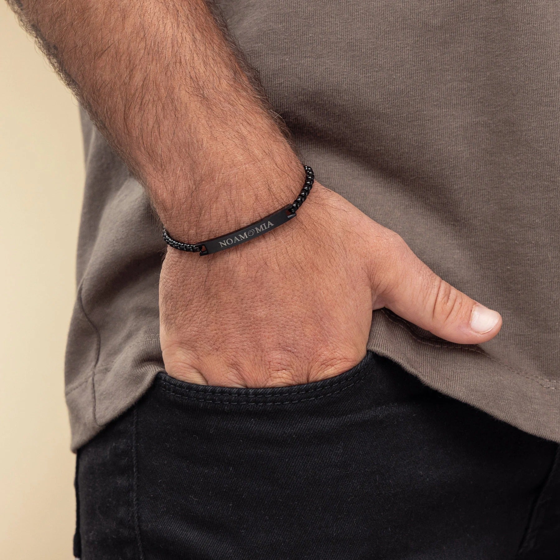 Custom Engraved Black Bar Bracelet