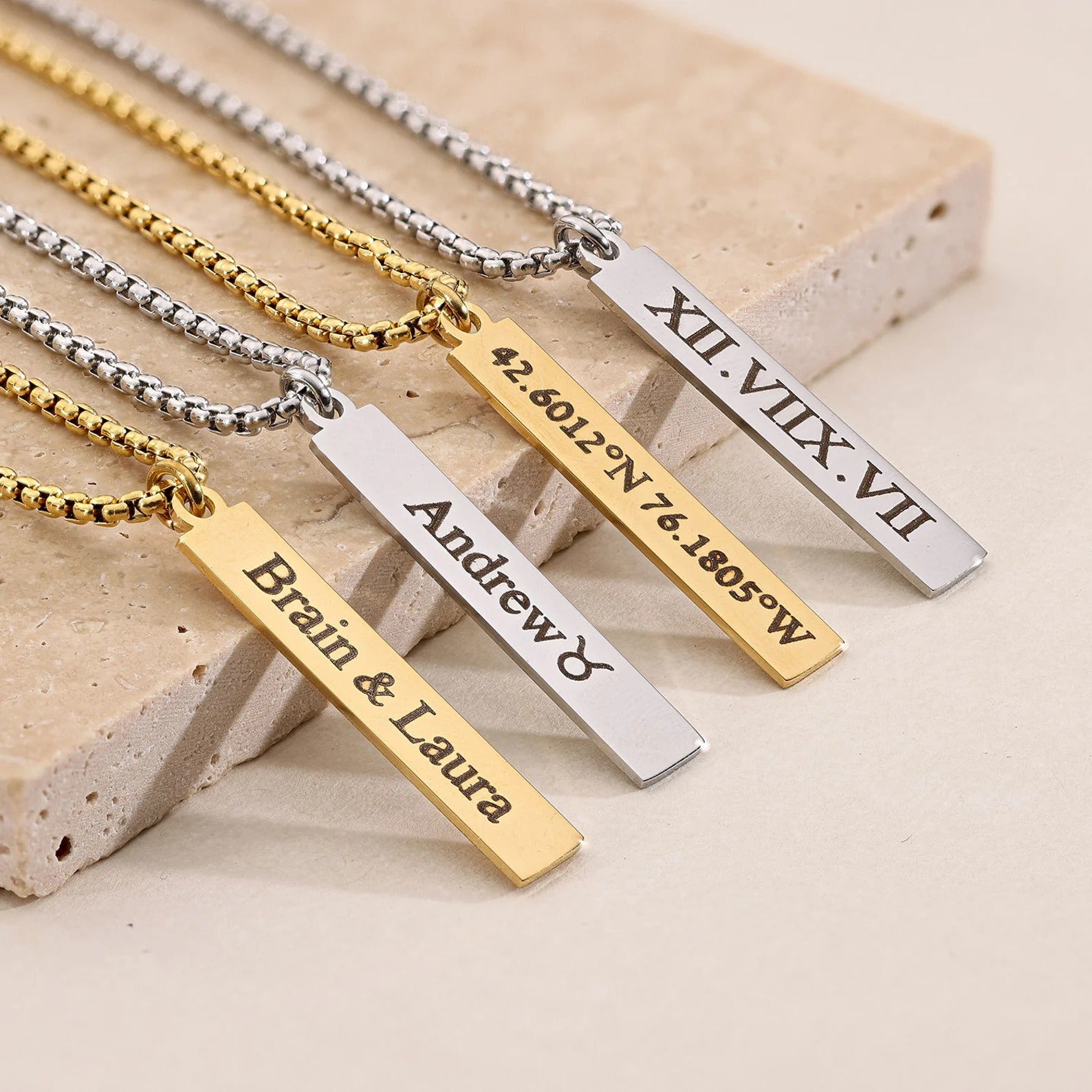 Custom Engraved Bar Pendant Necklace