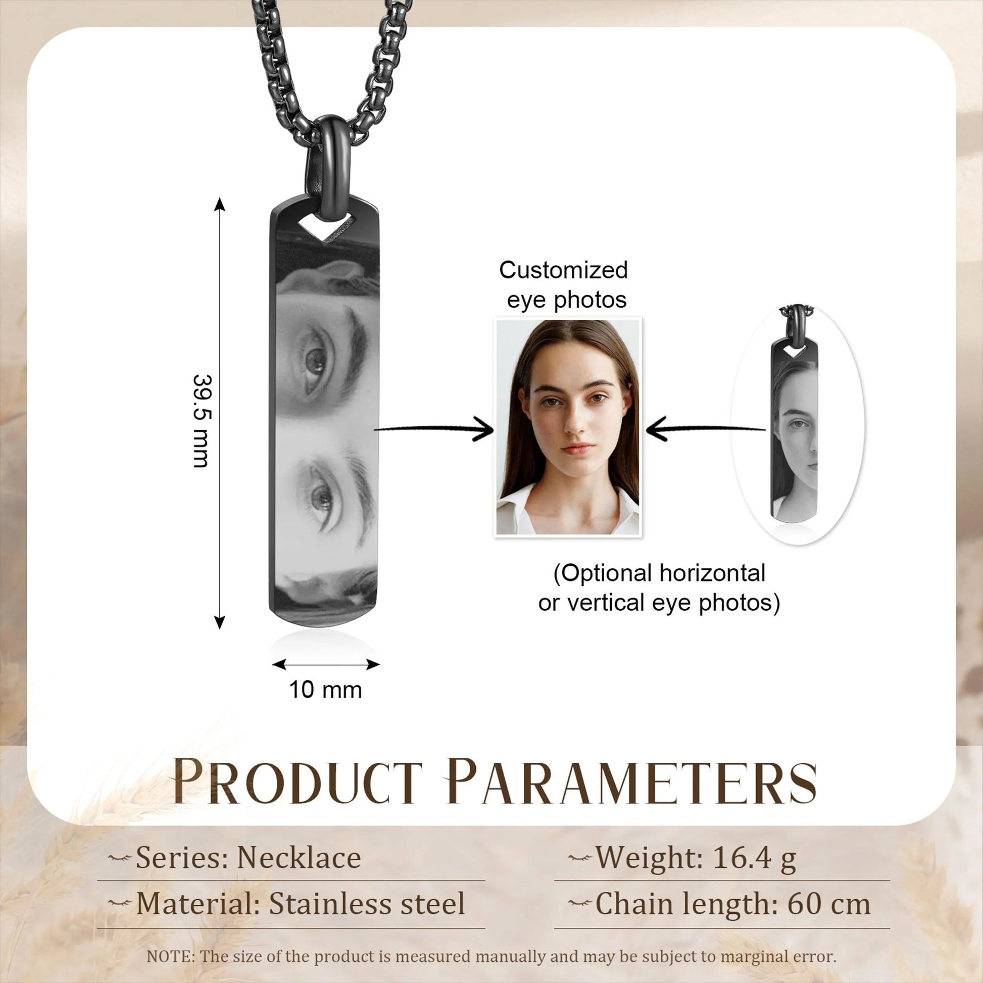 Custom Engraved Eye Photo Necklace