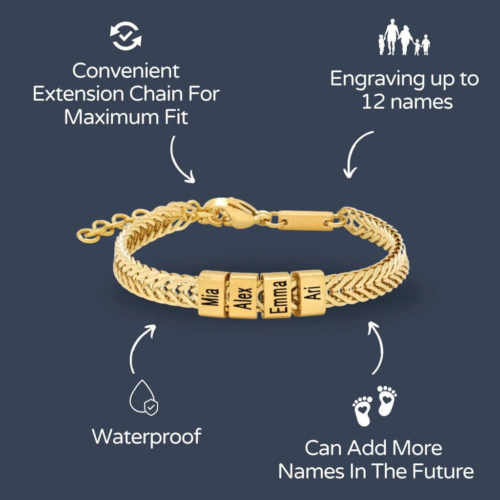 Custom Family Name Gold Bracelet for Dad | Engraved Kids' Names