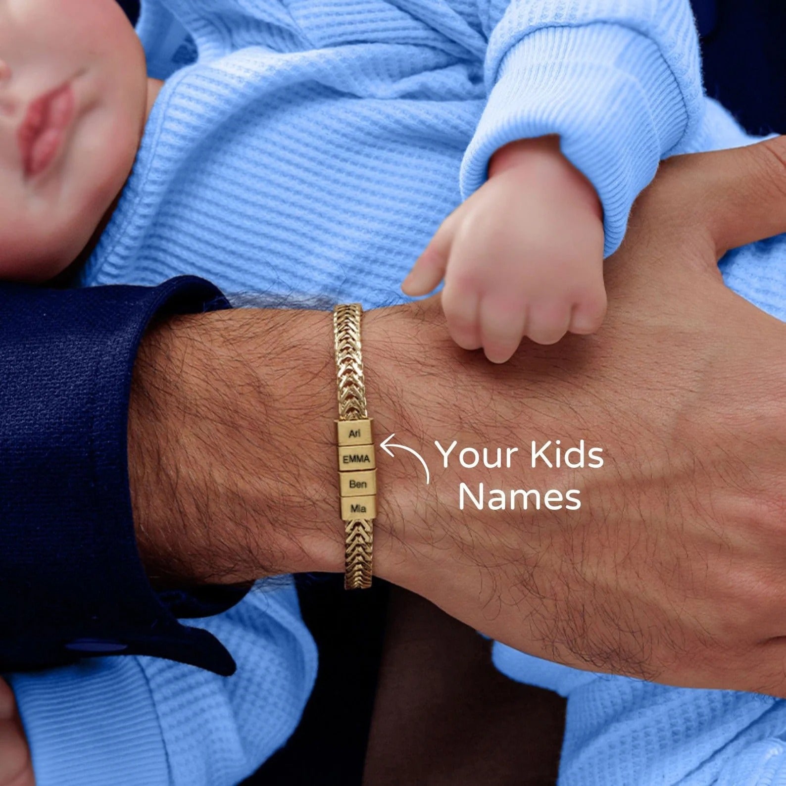 Custom Family Name Gold Bracelet for Dad | Engraved Kids' Names