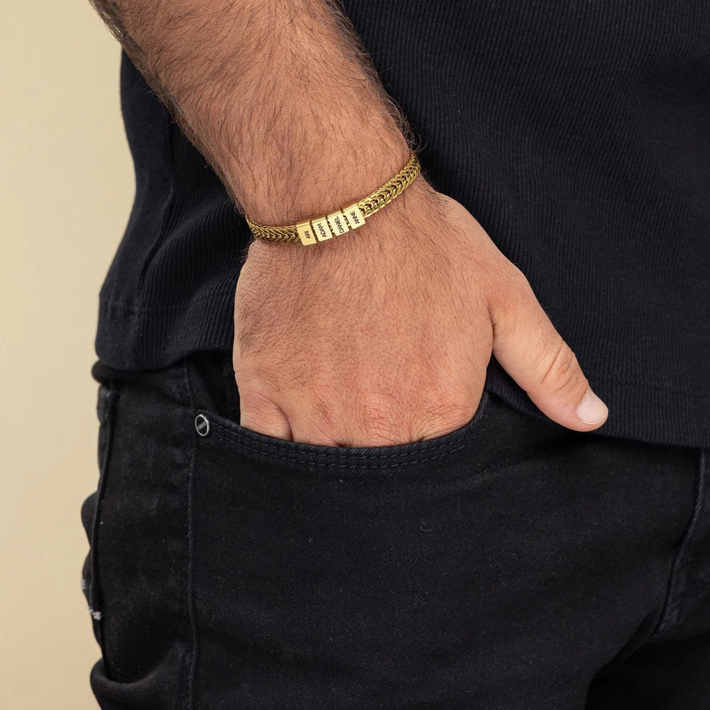 Custom Family Name Gold Bracelet for Dad | Engraved Kids' Names