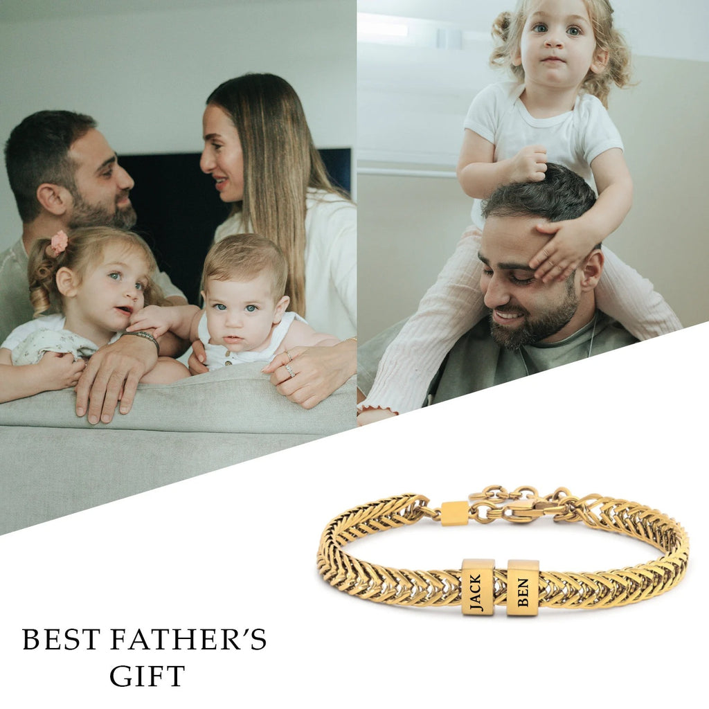 Custom Family Name Gold Bracelet for Dad | Engraved Kids' Names
