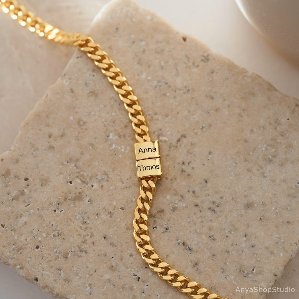 Custom Family Name Men Necklace | Personalized Bead Chain for Dad | Daughter's Gift | Father's Day Present