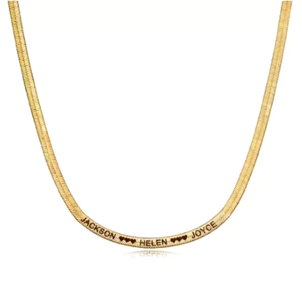 Custom Name Snake Chain Necklace - Personalized Letter & Date Engraving