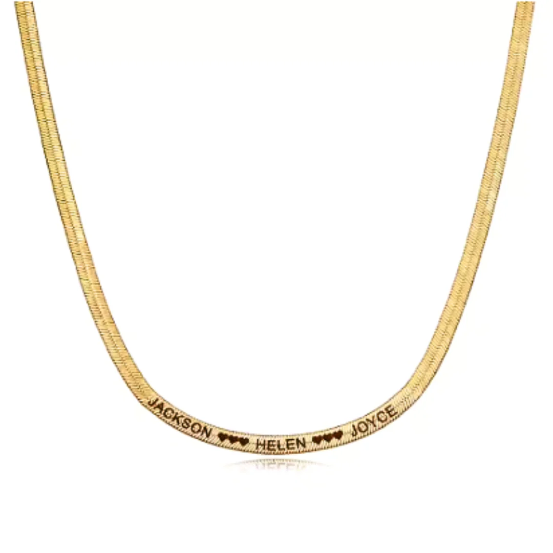 Custom Name Snake Chain Necklace - Personalized Letter & Date Engraving