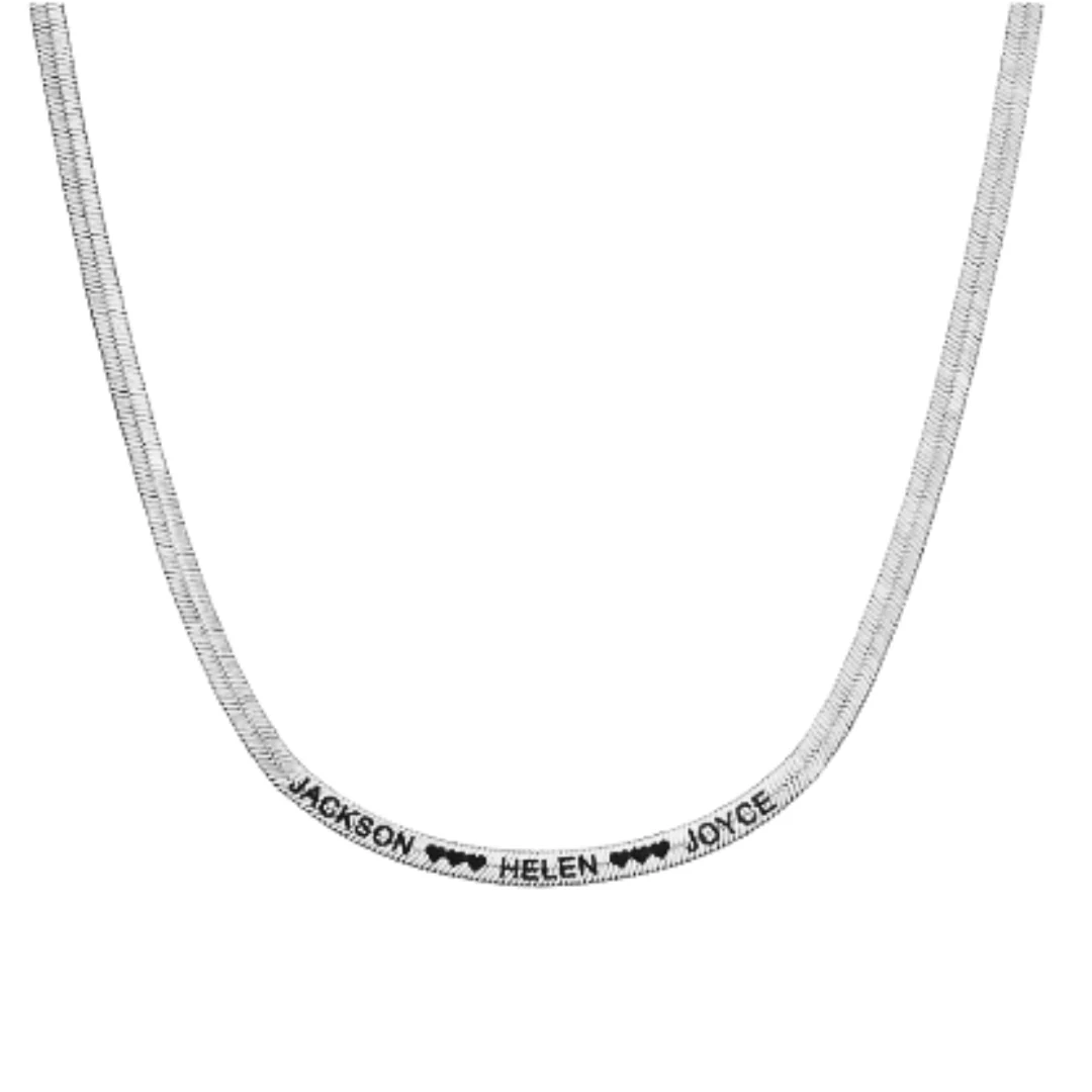 Custom Name Snake Chain Necklace - Personalized Letter & Date Engraving