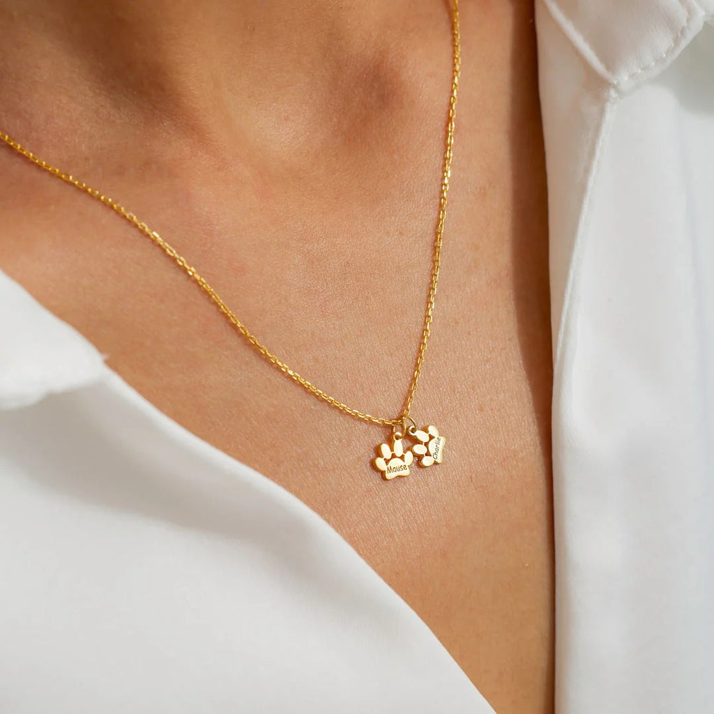Custom Pet Paw Print Necklace | Engraved Stainless Steel Memorial Jewelry