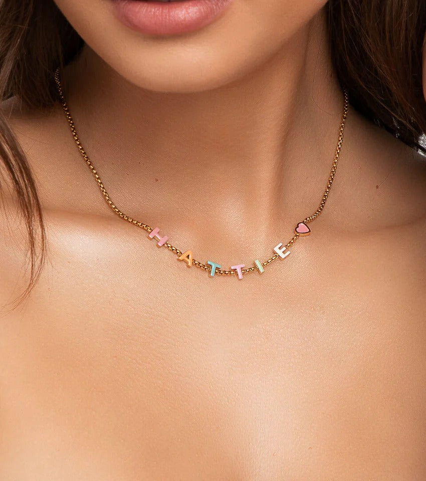 Custom Silver Enamel Name Necklace