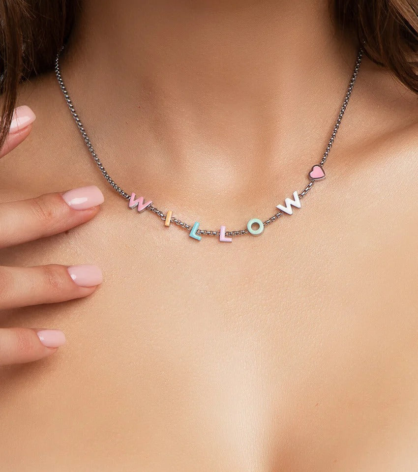 Custom Silver Enamel Name Necklace