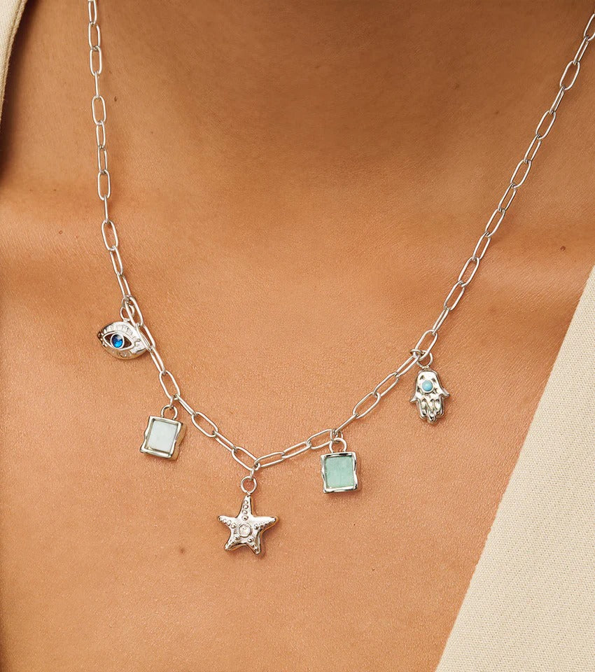 Custom Silver Ocean Charm Necklace