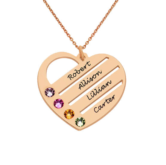 DIY Heart Name Necklace | Stainless Steel Family Birthstone Zircon Pendant