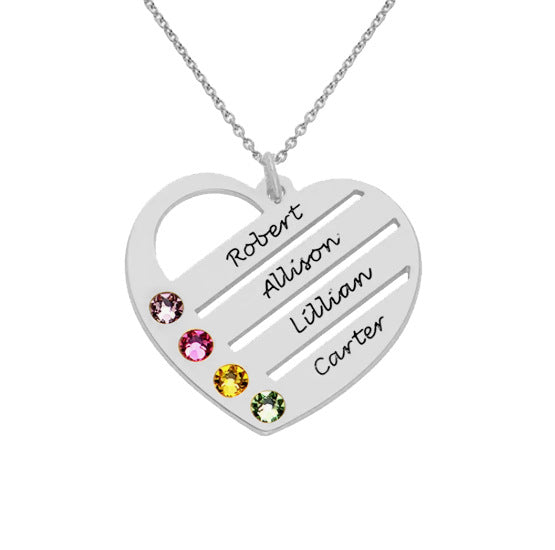 DIY Heart Name Necklace | Stainless Steel Family Birthstone Zircon Pendant