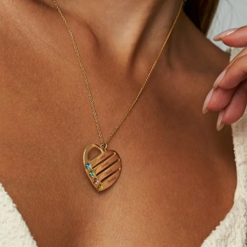 DIY Heart Name Necklace | Stainless Steel Family Birthstone Zircon Pendant