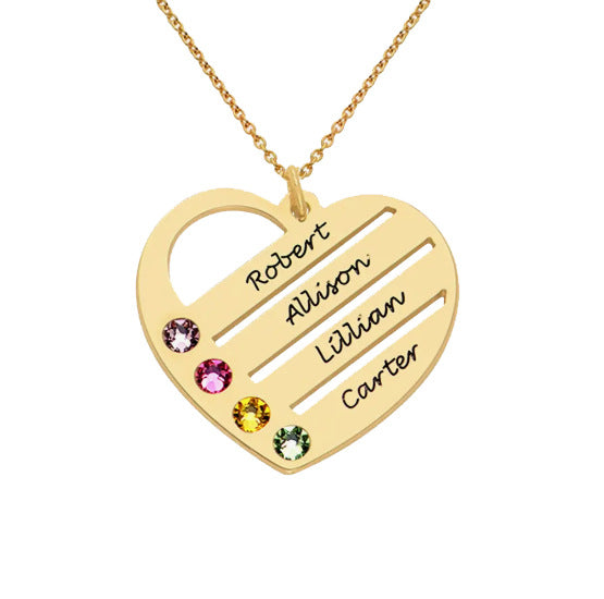 DIY Heart Name Necklace | Stainless Steel Family Birthstone Zircon Pendant