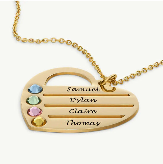 DIY Heart Name Necklace | Stainless Steel Family Birthstone Zircon Pendant