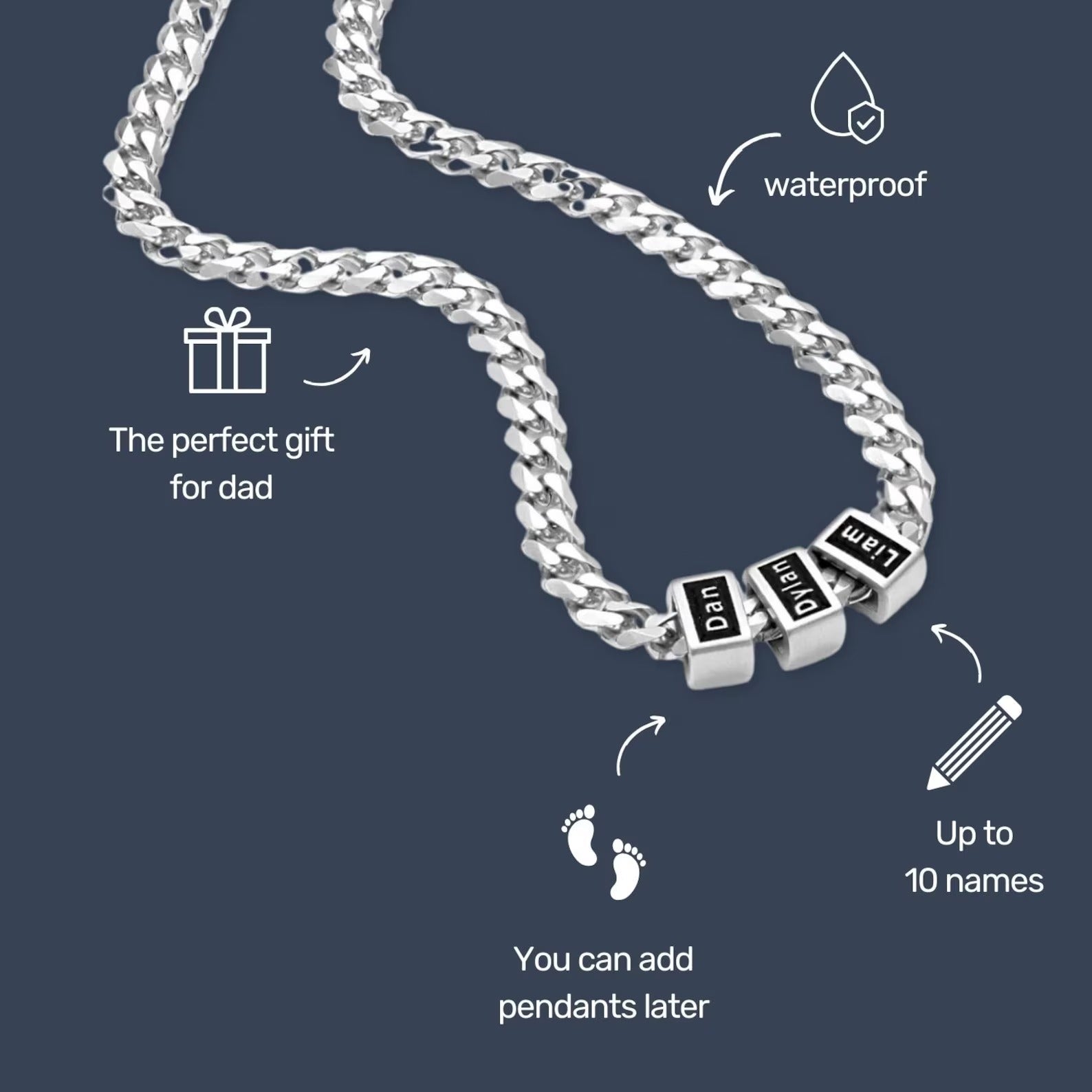 Daddy's Custom Necklace - Engraved Family Name Jewelry with Kids' Names