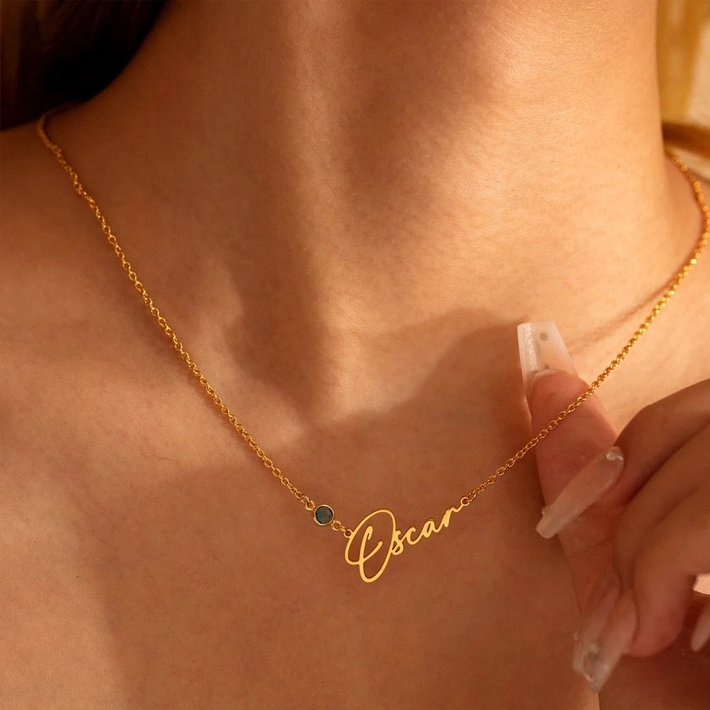 December Birthstone Name Necklace | Stainless Steel Letter Pendant | Personalized Jewelry