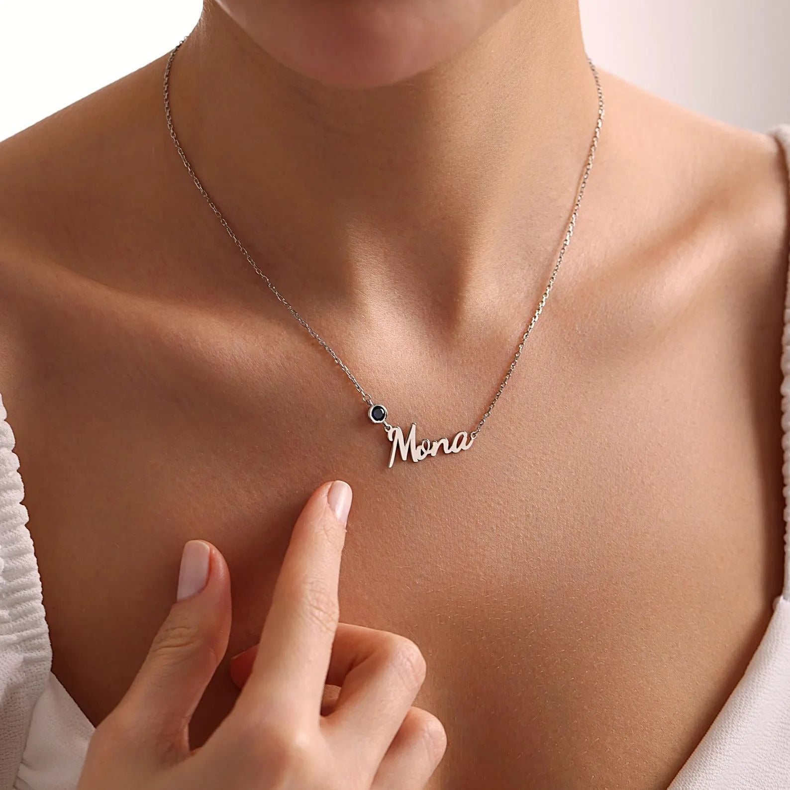 December Birthstone Name Necklace | Stainless Steel Letter Pendant | Personalized Jewelry