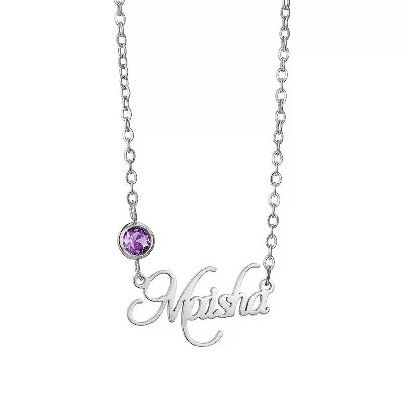 December Birthstone Name Necklace | Stainless Steel Letter Pendant | Personalized Jewelry