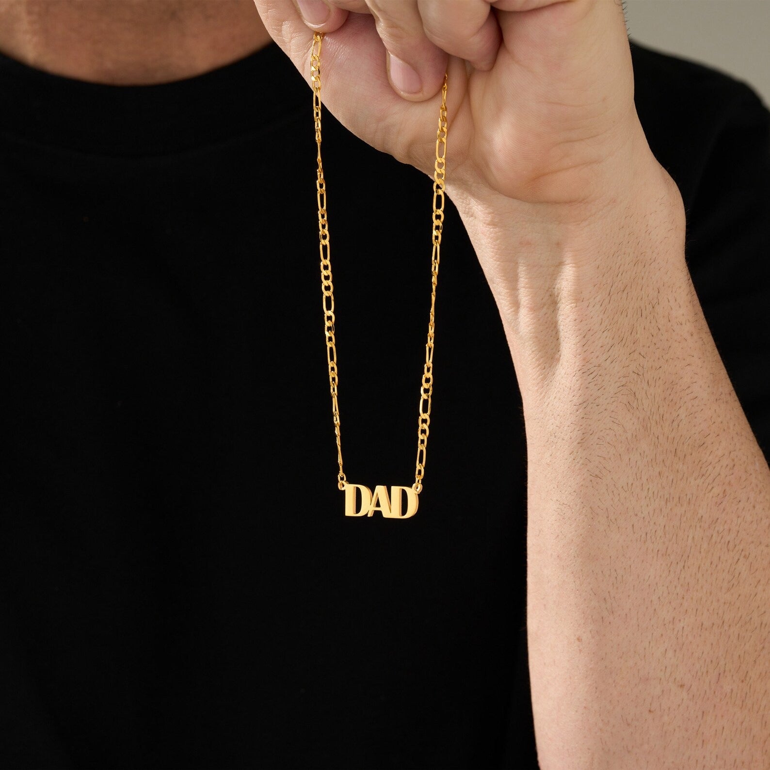 Father's Day Gift - Men's Stainless Steel Necklace with "DAD" Letter Pendant - Customizable