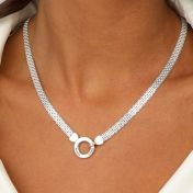 Mantra Circle Milanese Chain Name Necklace [Sterling Silver]