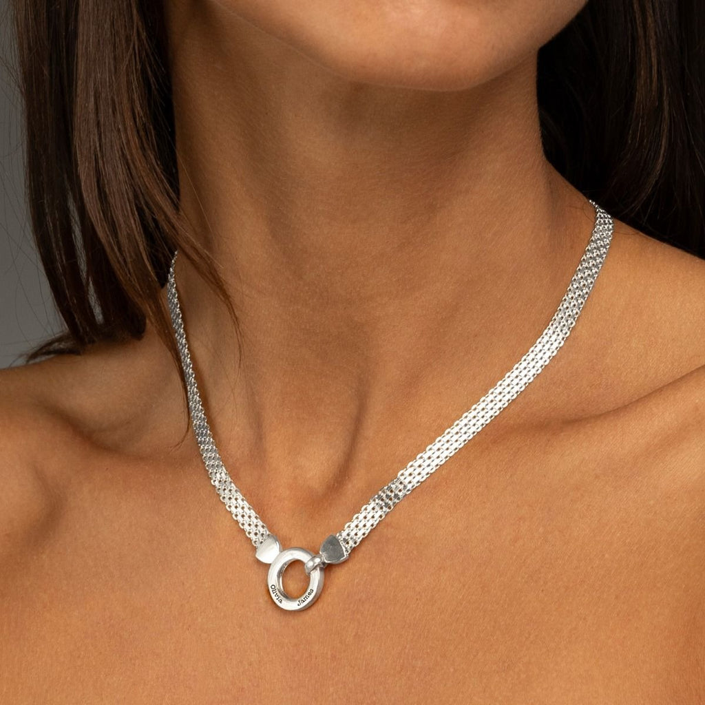 Mantra Circle Milanese Chain Name Necklace [Sterling Silver]