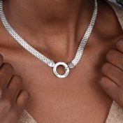 Mantra Circle Milanese Chain Name Necklace [Sterling Silver]