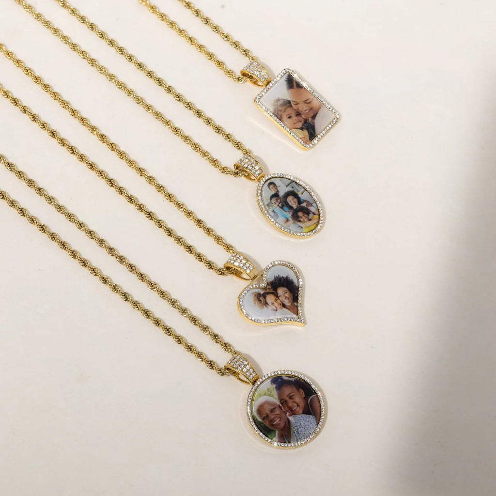 Iced Photo Pendant with Rope Chain