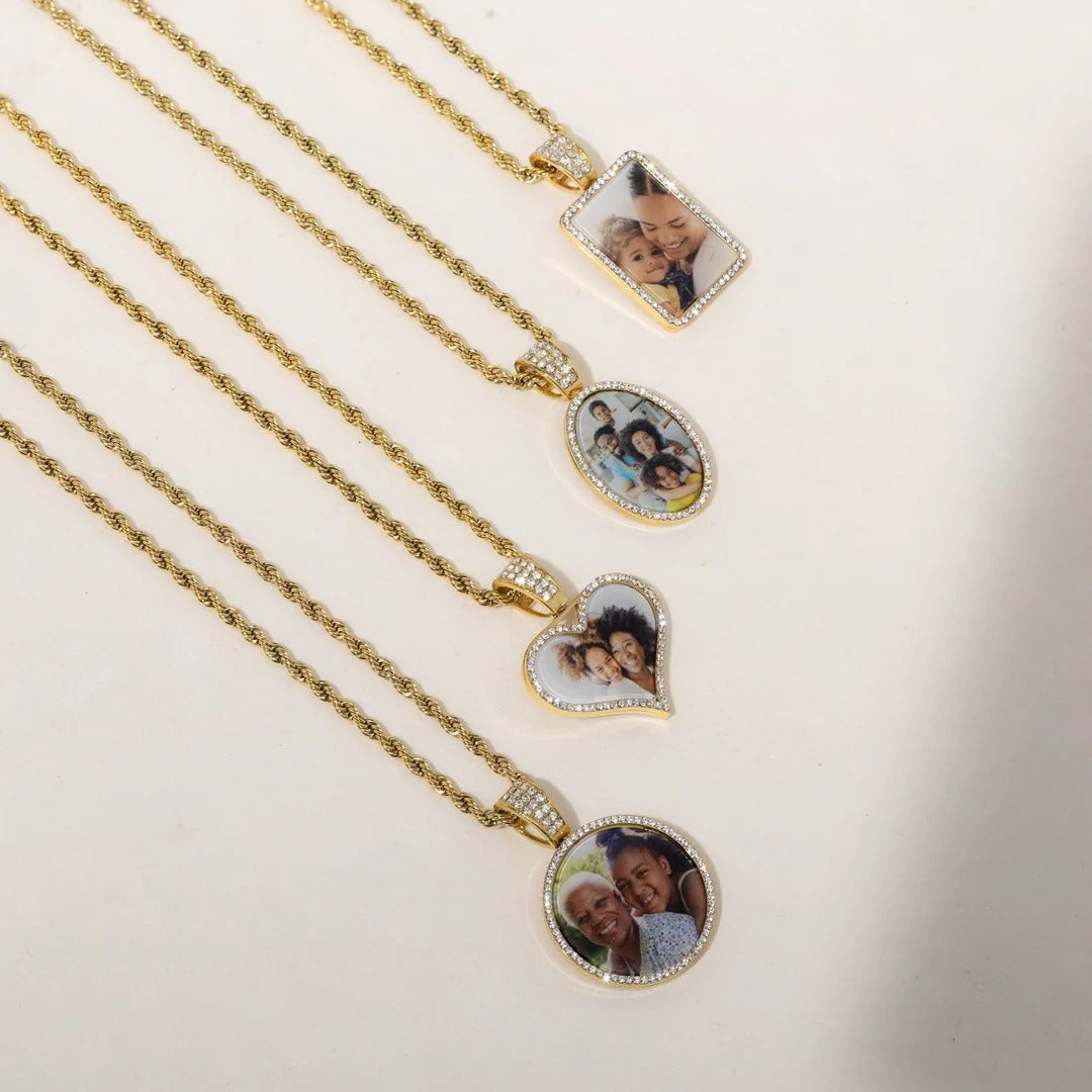 Iced Photo Pendant with Rope Chain