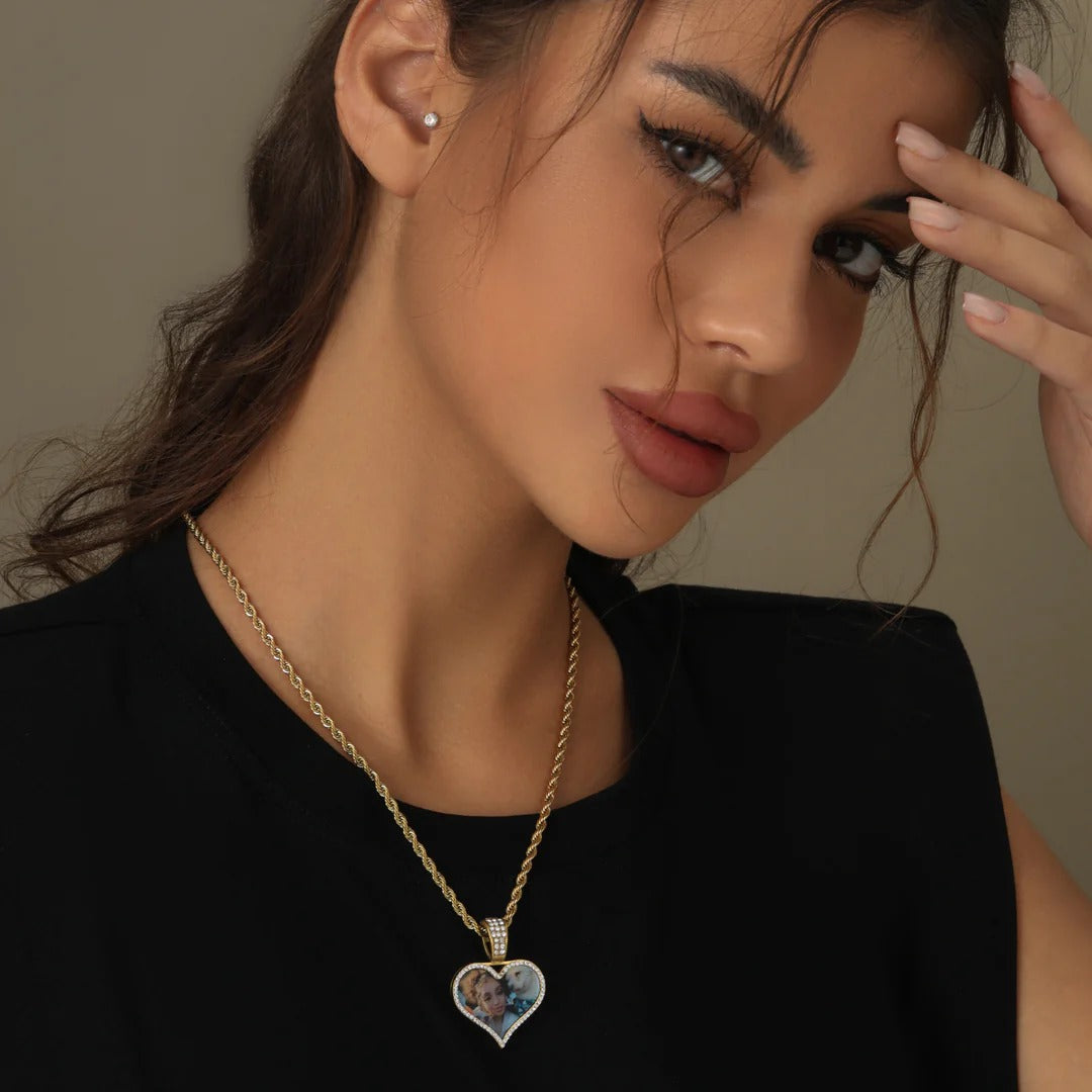 Iced Photo Pendant with Rope Chain