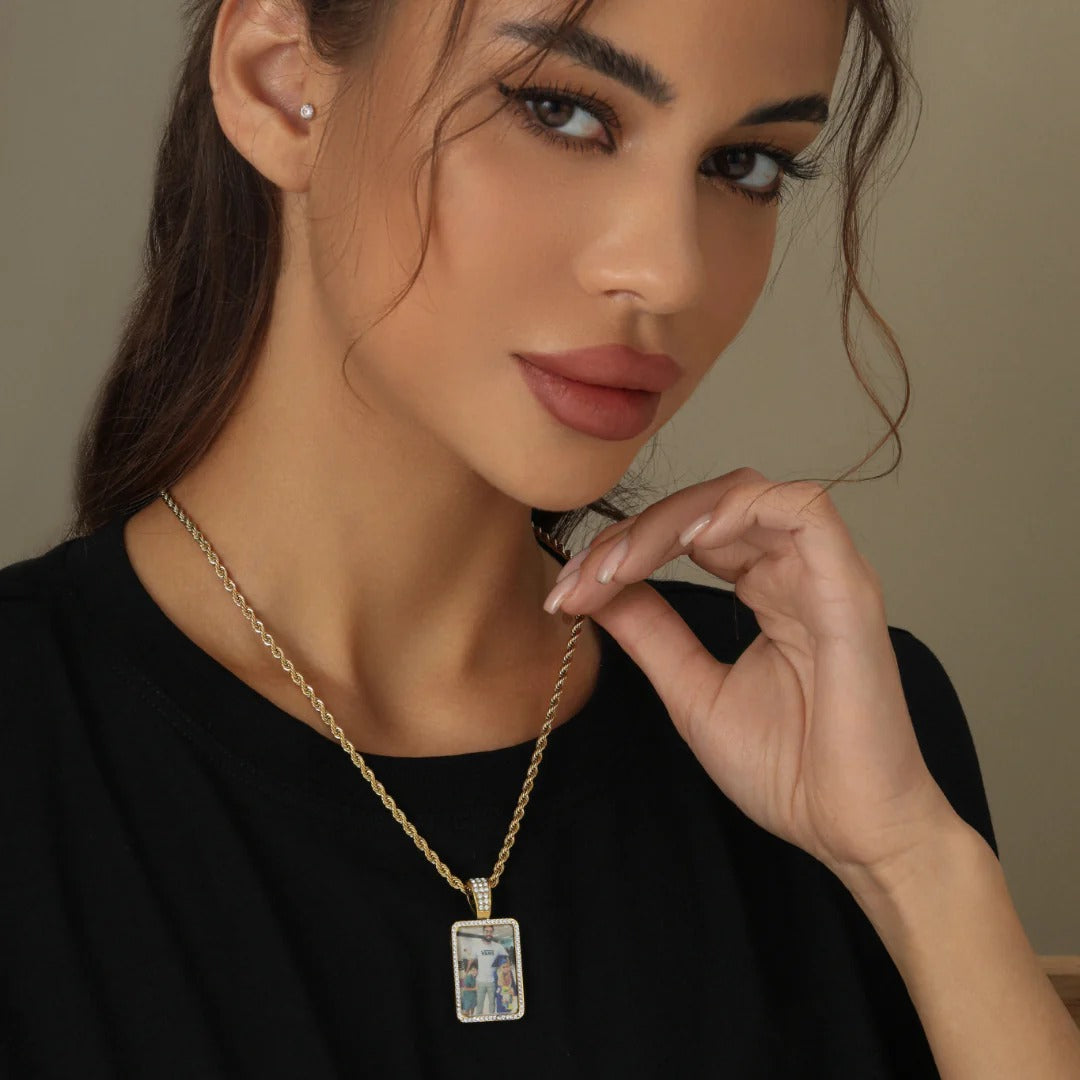 Iced Photo Pendant with Rope Chain