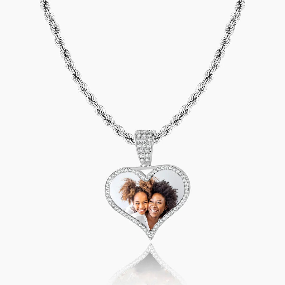 Iced Photo Pendant with Rope Chain