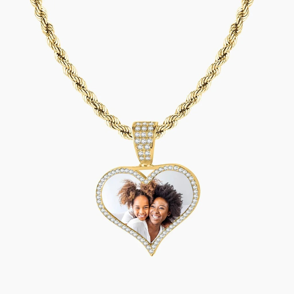 Iced Photo Pendant with Rope Chain