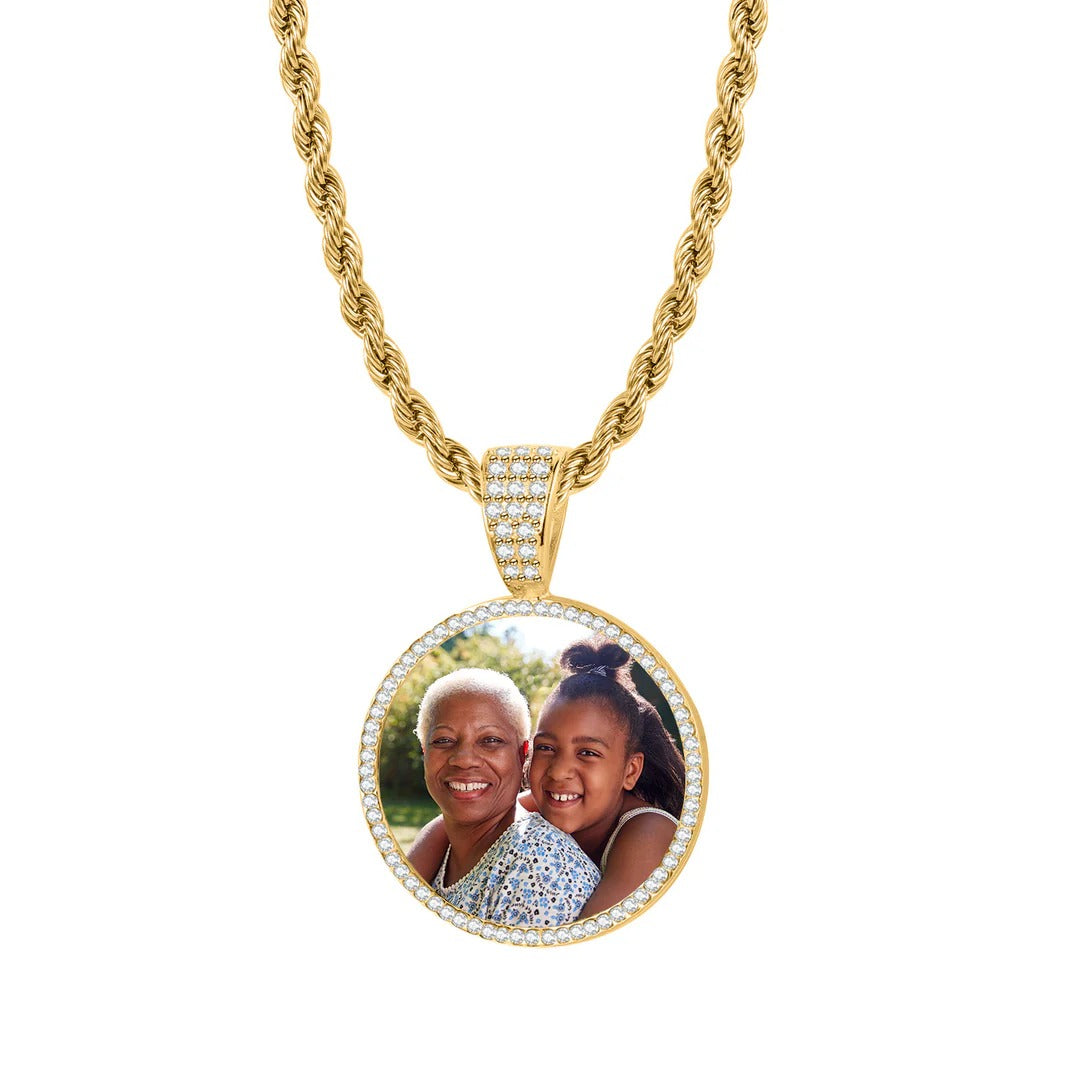 Iced Photo Pendant with Rope Chain
