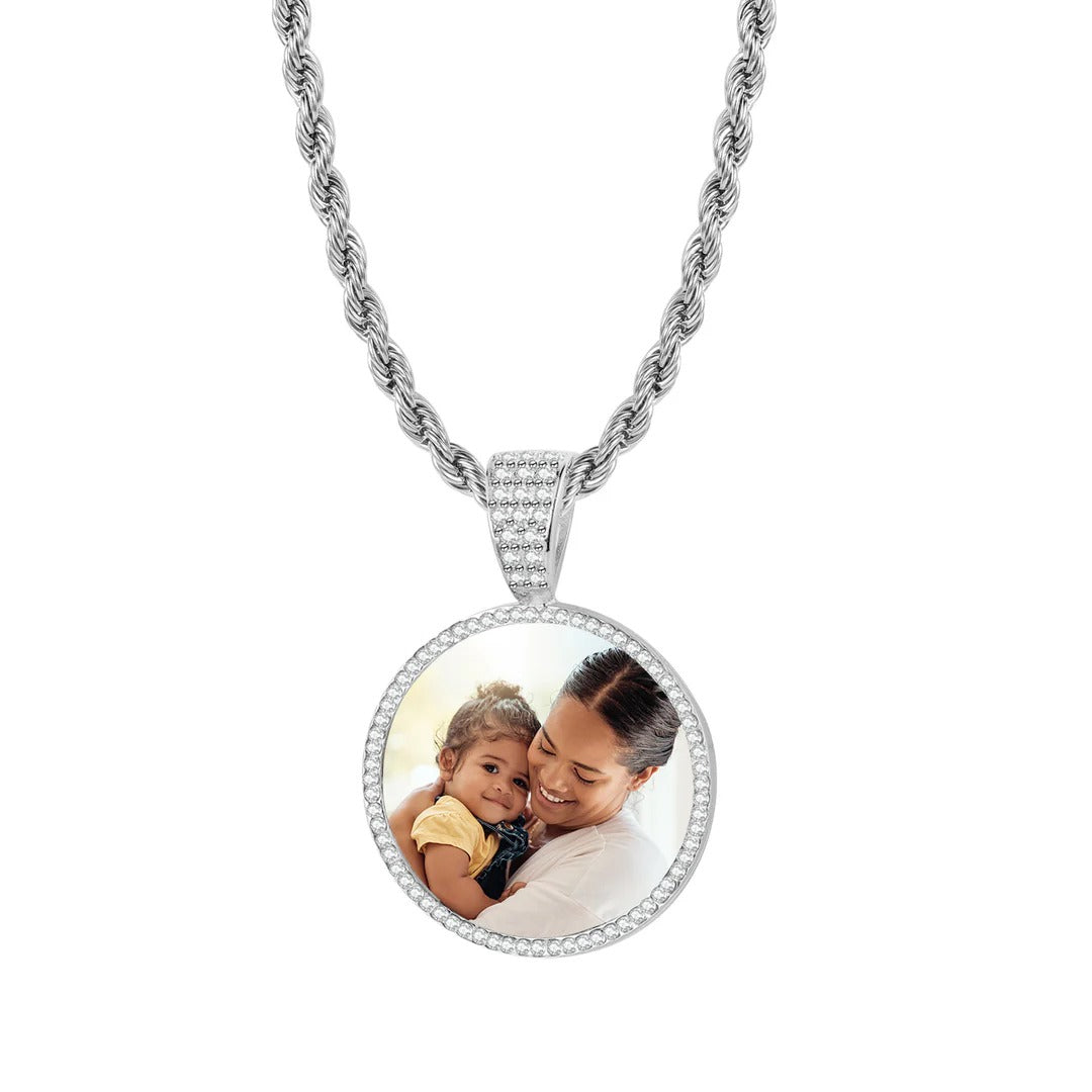 Iced Photo Pendant with Rope Chain