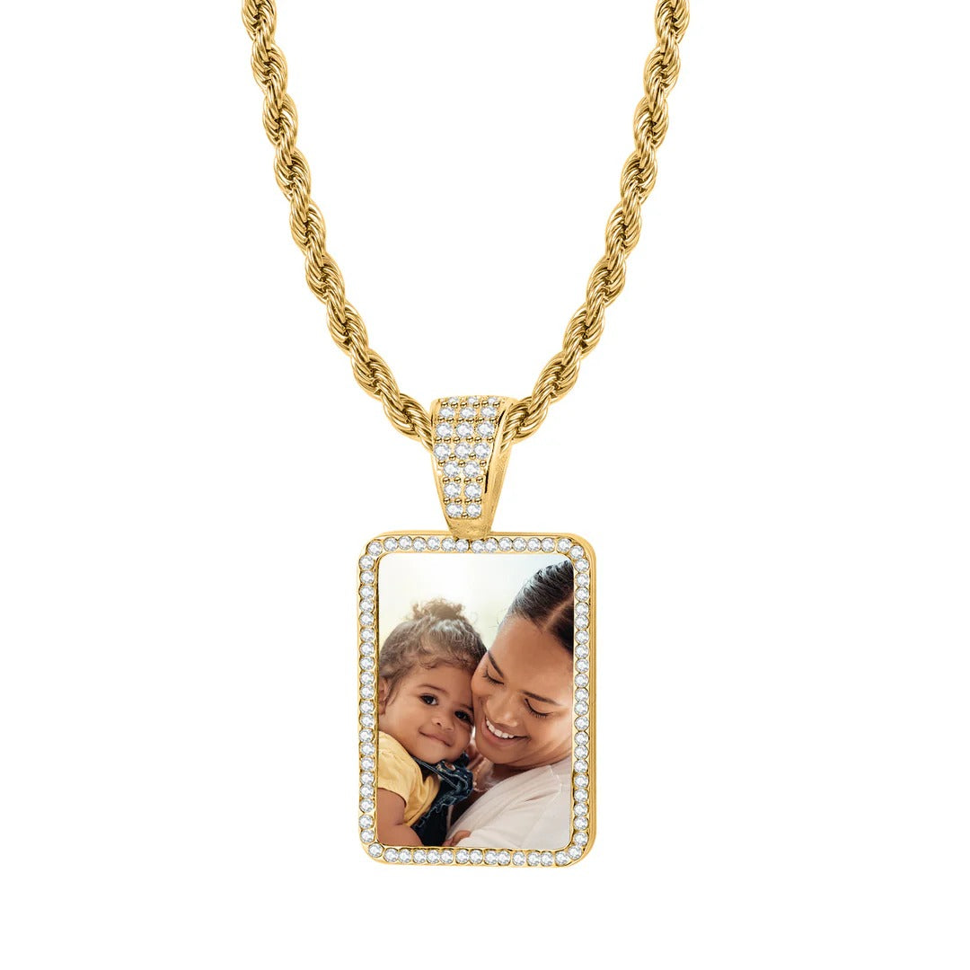 Iced Photo Pendant with Rope Chain