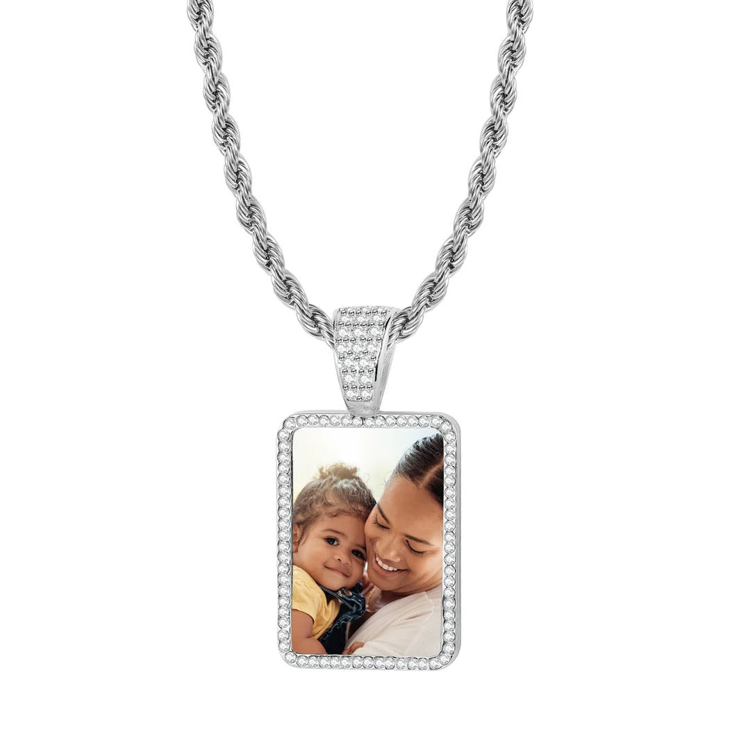 Iced Photo Pendant with Rope Chain