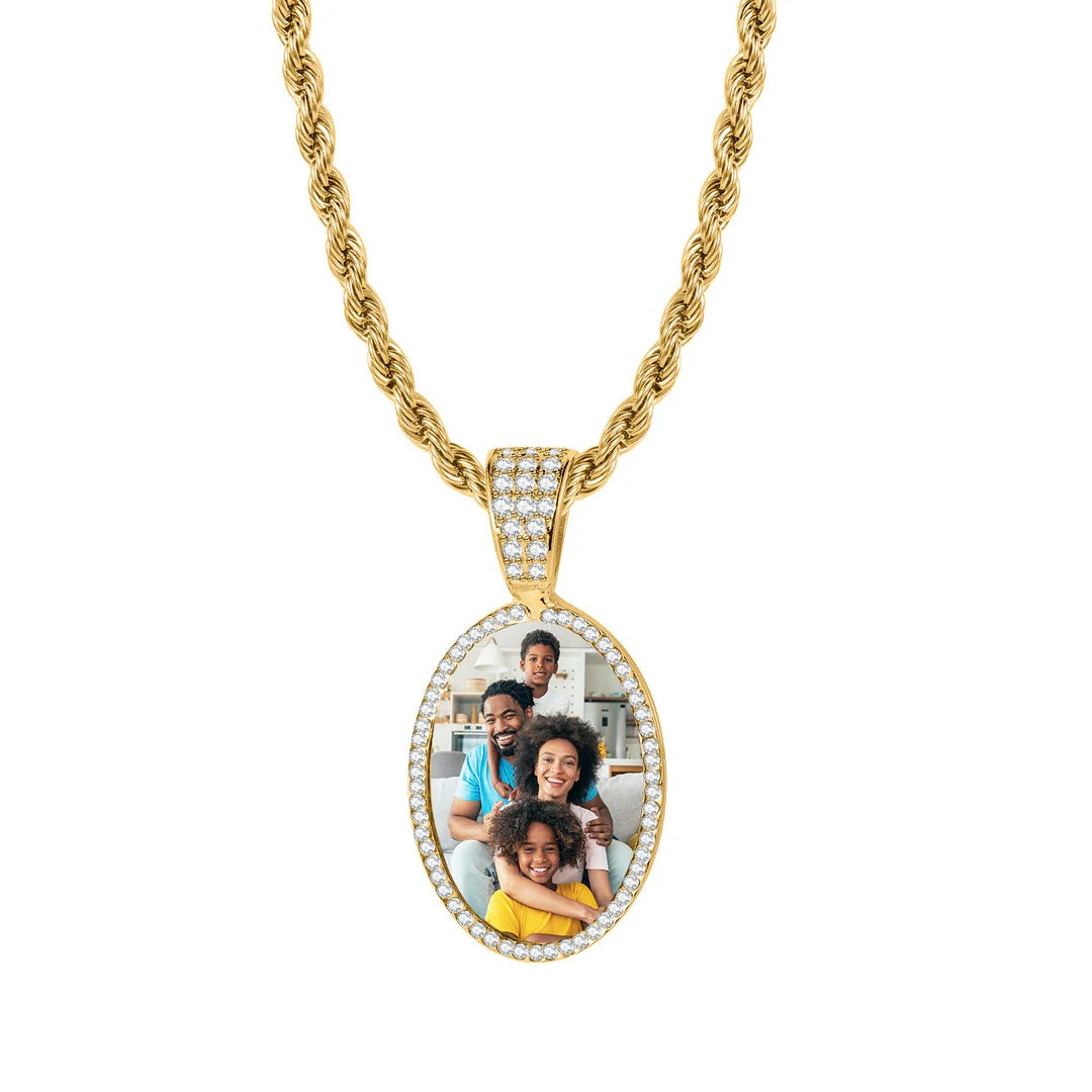 Iced Photo Pendant with Rope Chain