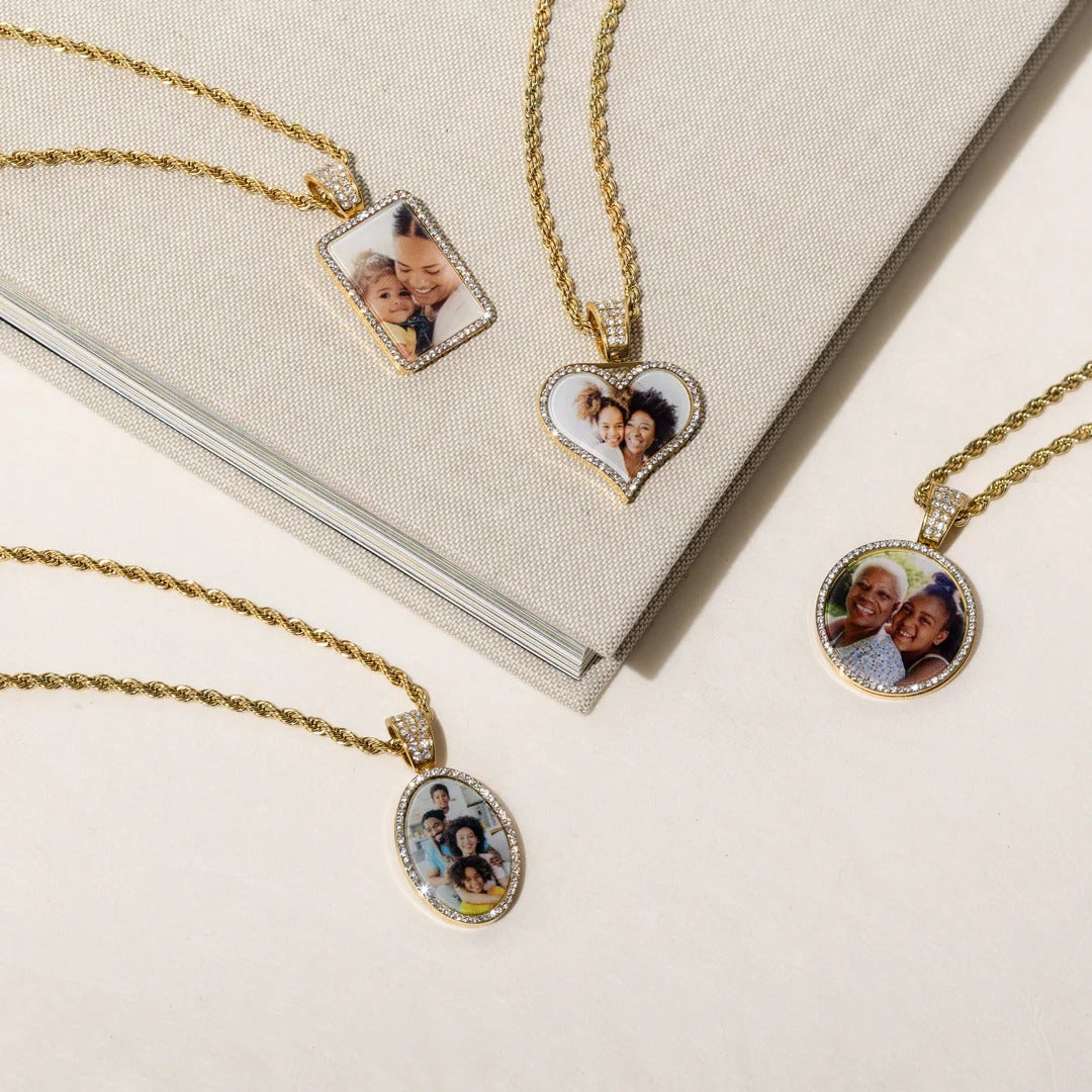 Iced Photo Pendant with Rope Chain