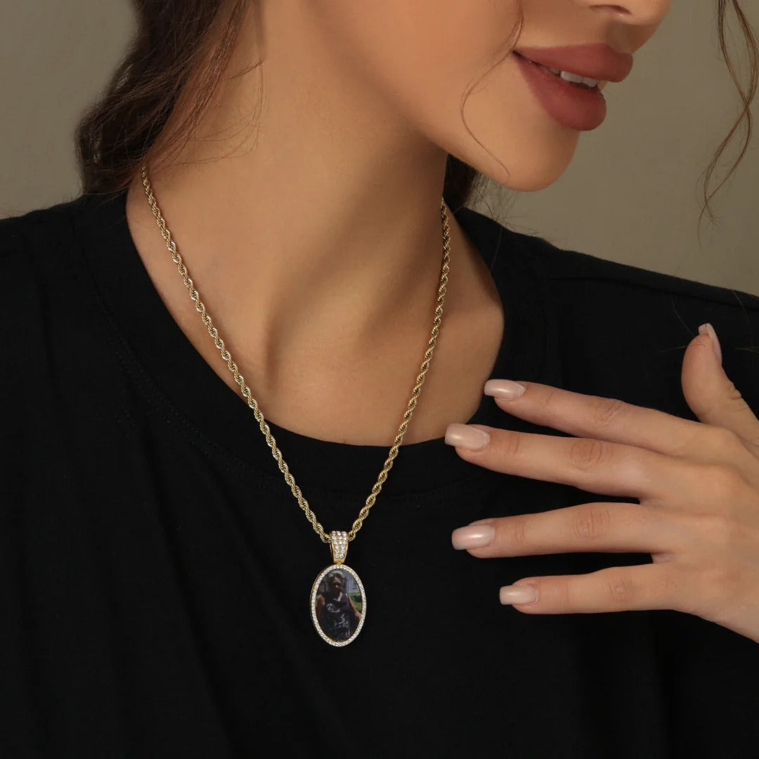 Iced Photo Pendant with Rope Chain