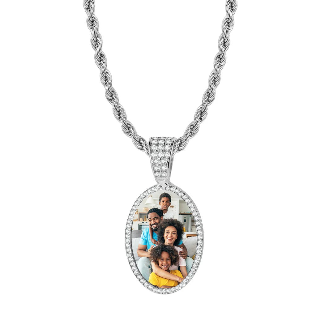 Iced Photo Pendant with Rope Chain